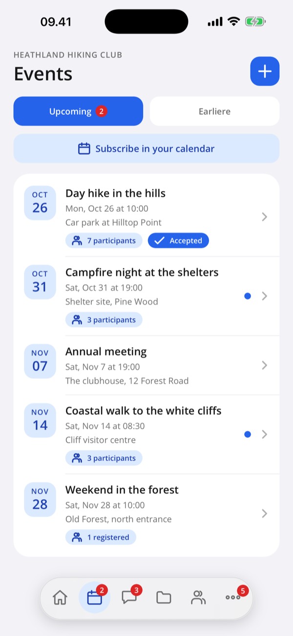 Events in the iGroups app